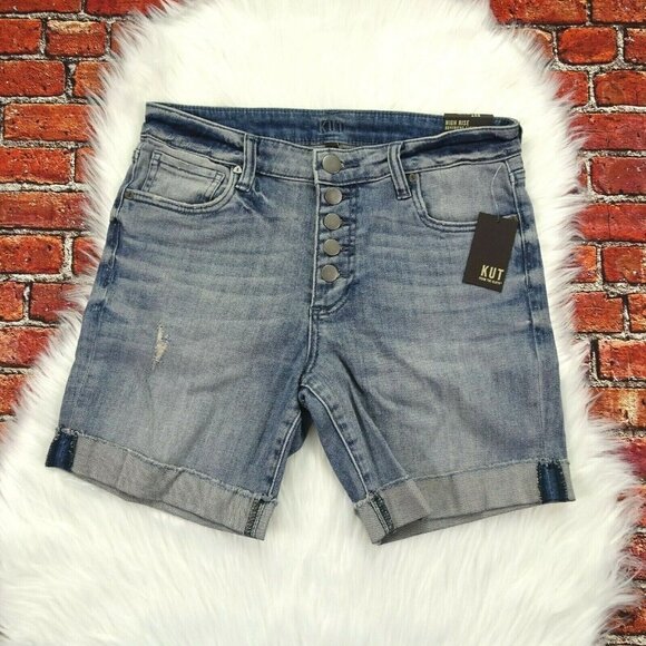 New KUT From The Kloth Boyfriend Denim Shorts Hi-Rise Exposed Button-Fly 4 - Picture 2 of 12